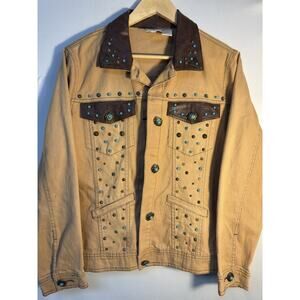 Western lightweight Jacket M Tan Studded Turquoise Embellished Festival